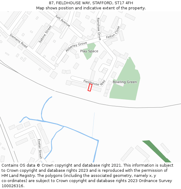 87, FIELDHOUSE WAY, STAFFORD, ST17 4FH: Location map and indicative extent of plot