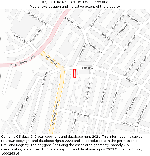 87, FIRLE ROAD, EASTBOURNE, BN22 8EQ: Location map and indicative extent of plot