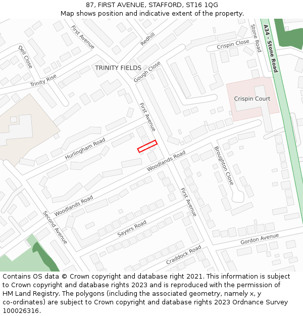 87, FIRST AVENUE, STAFFORD, ST16 1QG: Location map and indicative extent of plot