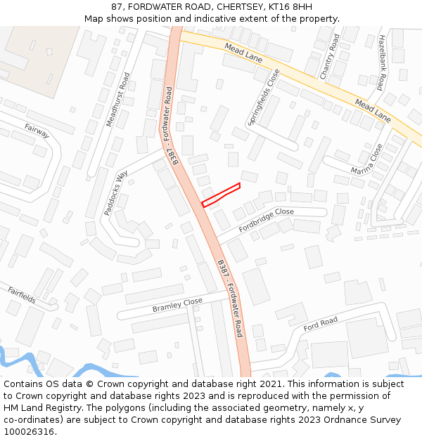 87, FORDWATER ROAD, CHERTSEY, KT16 8HH: Location map and indicative extent of plot