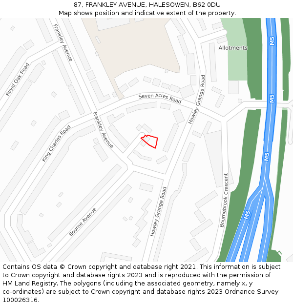 87, FRANKLEY AVENUE, HALESOWEN, B62 0DU: Location map and indicative extent of plot