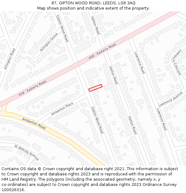 87, GIPTON WOOD ROAD, LEEDS, LS8 3AQ: Location map and indicative extent of plot