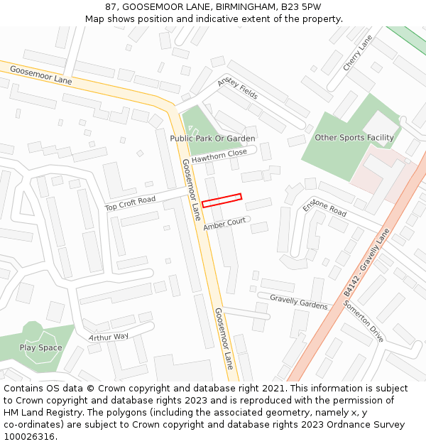 87, GOOSEMOOR LANE, BIRMINGHAM, B23 5PW: Location map and indicative extent of plot