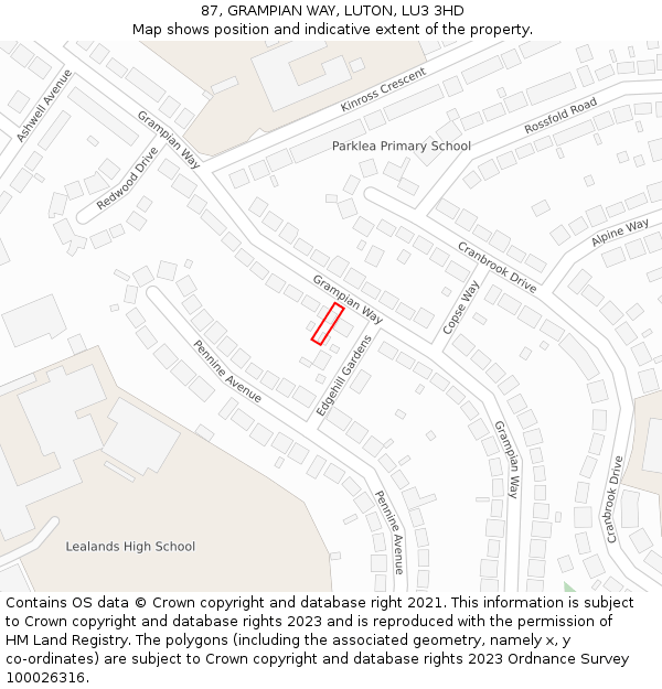 87, GRAMPIAN WAY, LUTON, LU3 3HD: Location map and indicative extent of plot