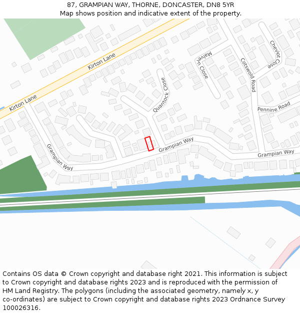 87, GRAMPIAN WAY, THORNE, DONCASTER, DN8 5YR: Location map and indicative extent of plot