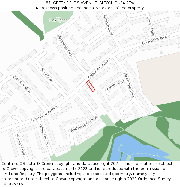 87, GREENFIELDS AVENUE, ALTON, GU34 2EW: Location map and indicative extent of plot
