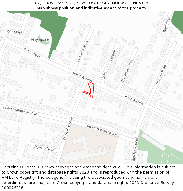 87, GROVE AVENUE, NEW COSTESSEY, NORWICH, NR5 0JA: Location map and indicative extent of plot
