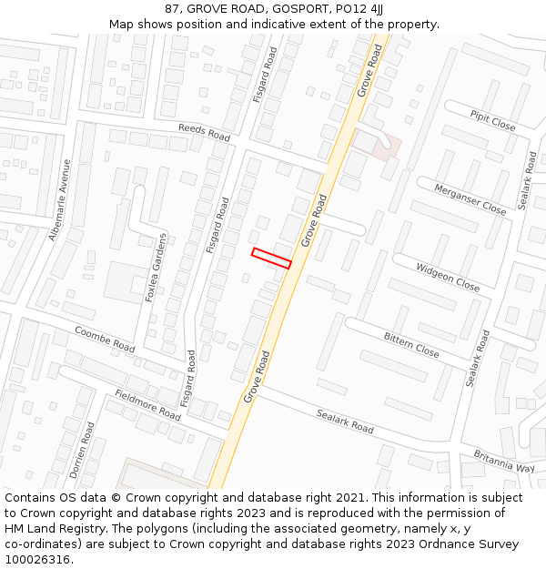 87, GROVE ROAD, GOSPORT, PO12 4JJ: Location map and indicative extent of plot