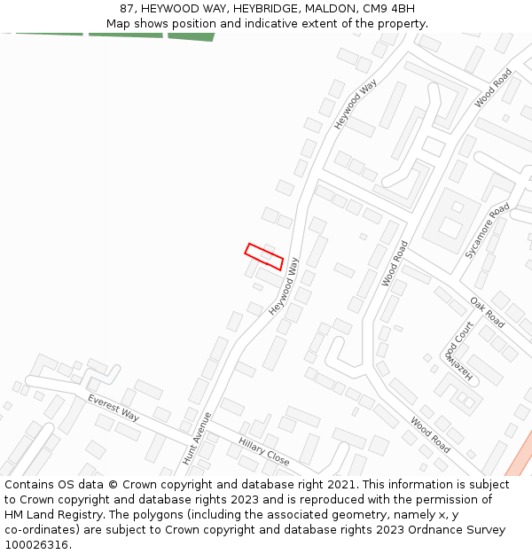 87, HEYWOOD WAY, HEYBRIDGE, MALDON, CM9 4BH: Location map and indicative extent of plot