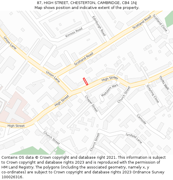 87, HIGH STREET, CHESTERTON, CAMBRIDGE, CB4 1NJ: Location map and indicative extent of plot
