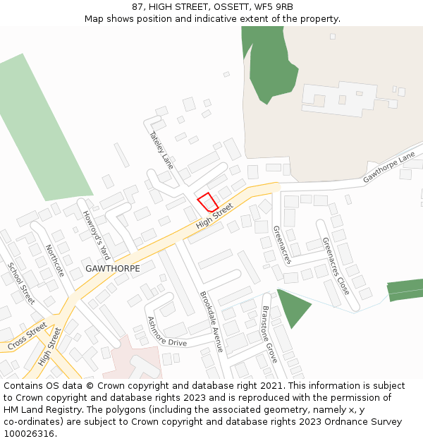 87, HIGH STREET, OSSETT, WF5 9RB: Location map and indicative extent of plot