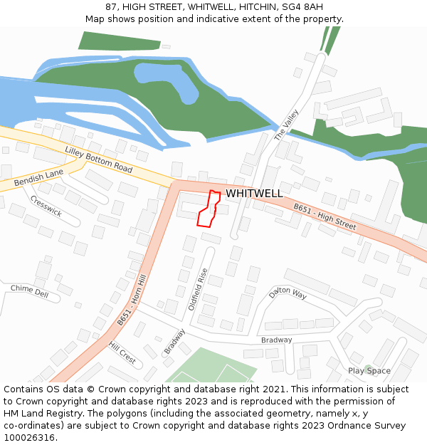 87, HIGH STREET, WHITWELL, HITCHIN, SG4 8AH: Location map and indicative extent of plot