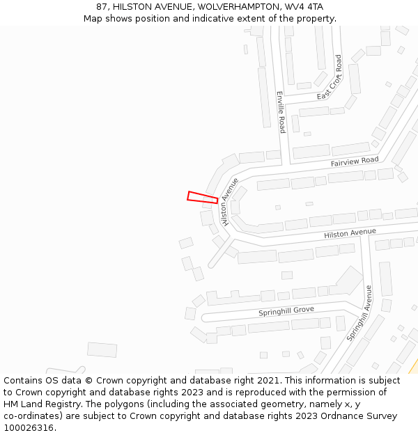 87, HILSTON AVENUE, WOLVERHAMPTON, WV4 4TA: Location map and indicative extent of plot