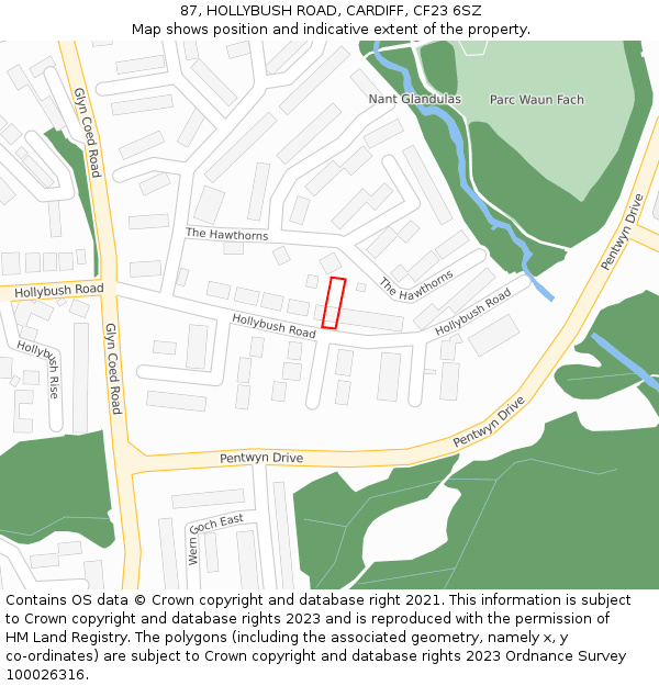87, HOLLYBUSH ROAD, CARDIFF, CF23 6SZ: Location map and indicative extent of plot