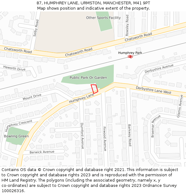 87, HUMPHREY LANE, URMSTON, MANCHESTER, M41 9PT: Location map and indicative extent of plot