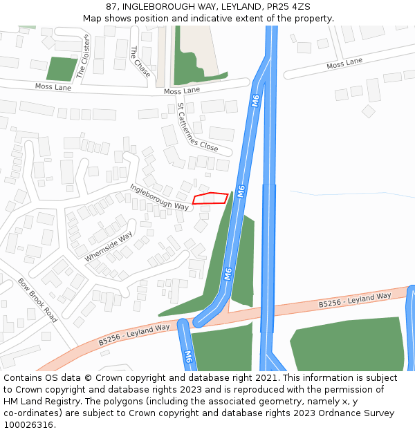 87, INGLEBOROUGH WAY, LEYLAND, PR25 4ZS: Location map and indicative extent of plot