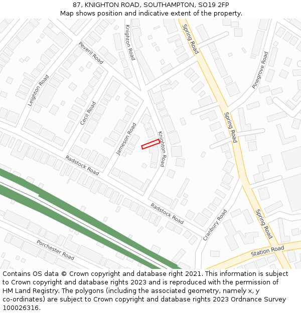 87, KNIGHTON ROAD, SOUTHAMPTON, SO19 2FP: Location map and indicative extent of plot
