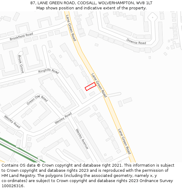 87, LANE GREEN ROAD, CODSALL, WOLVERHAMPTON, WV8 1LT: Location map and indicative extent of plot