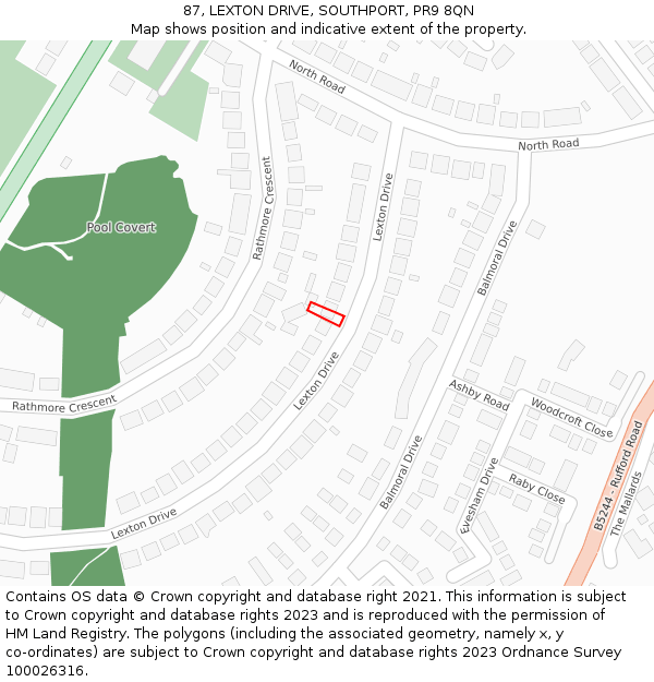 87, LEXTON DRIVE, SOUTHPORT, PR9 8QN: Location map and indicative extent of plot