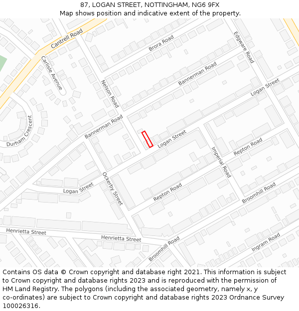 87, LOGAN STREET, NOTTINGHAM, NG6 9FX: Location map and indicative extent of plot