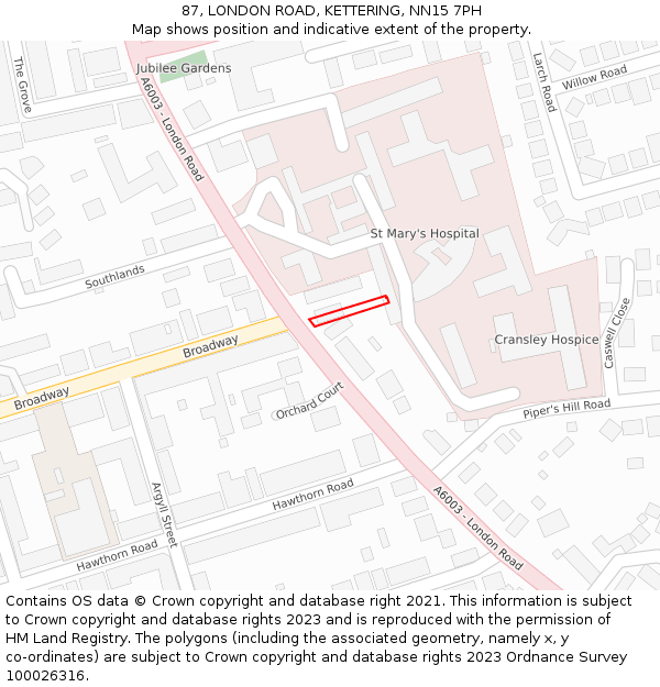 87, LONDON ROAD, KETTERING, NN15 7PH: Location map and indicative extent of plot