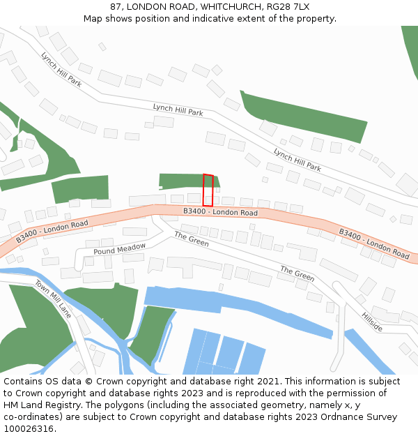 87, LONDON ROAD, WHITCHURCH, RG28 7LX: Location map and indicative extent of plot