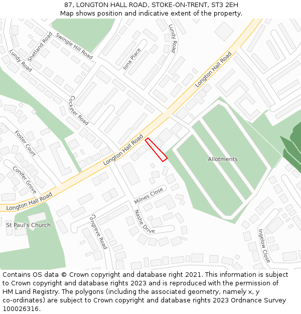 87, LONGTON HALL ROAD, STOKE-ON-TRENT, ST3 2EH: Location map and indicative extent of plot