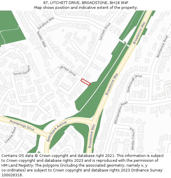 87, LYTCHETT DRIVE, BROADSTONE, BH18 9NP: Location map and indicative extent of plot