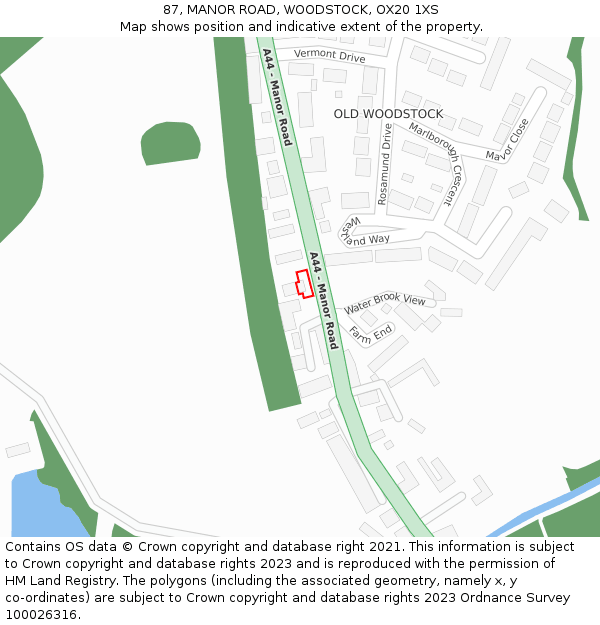 87, MANOR ROAD, WOODSTOCK, OX20 1XS: Location map and indicative extent of plot