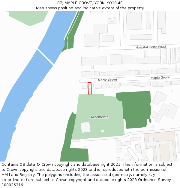 87, MAPLE GROVE, YORK, YO10 4EJ: Location map and indicative extent of plot