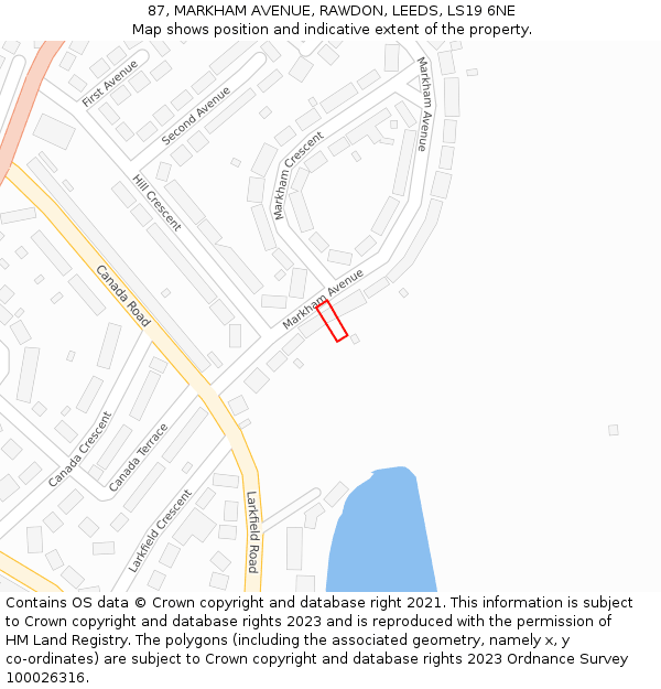 87, MARKHAM AVENUE, RAWDON, LEEDS, LS19 6NE: Location map and indicative extent of plot