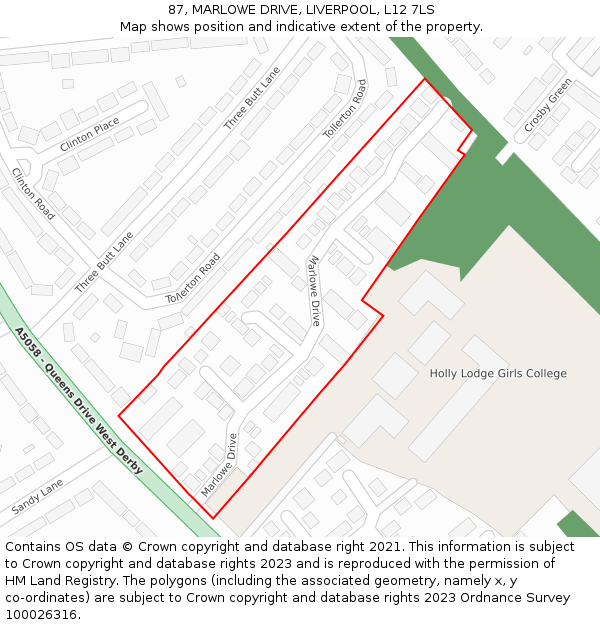 87, MARLOWE DRIVE, LIVERPOOL, L12 7LS: Location map and indicative extent of plot
