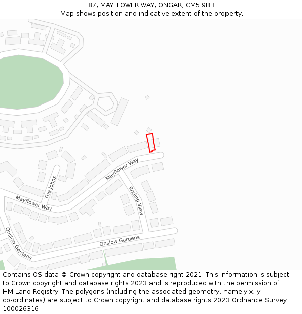 87, MAYFLOWER WAY, ONGAR, CM5 9BB: Location map and indicative extent of plot