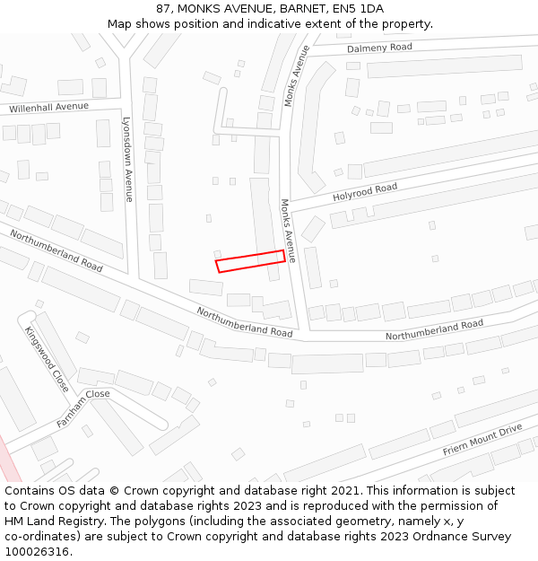 87, MONKS AVENUE, BARNET, EN5 1DA: Location map and indicative extent of plot