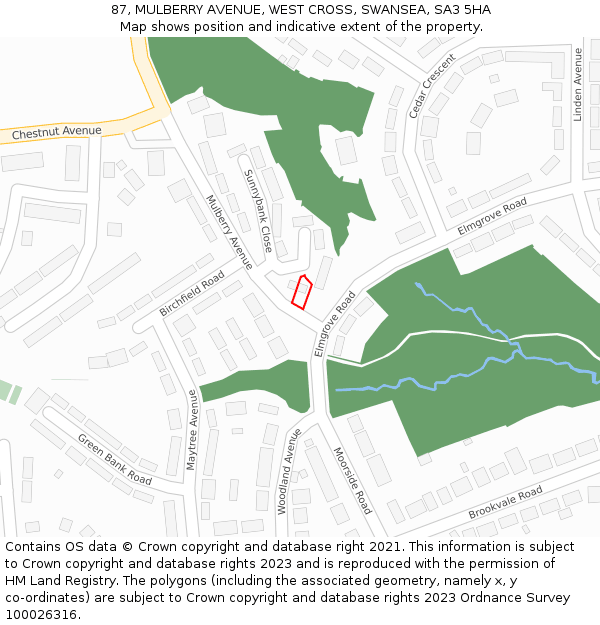 87, MULBERRY AVENUE, WEST CROSS, SWANSEA, SA3 5HA: Location map and indicative extent of plot