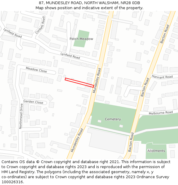 87, MUNDESLEY ROAD, NORTH WALSHAM, NR28 0DB: Location map and indicative extent of plot