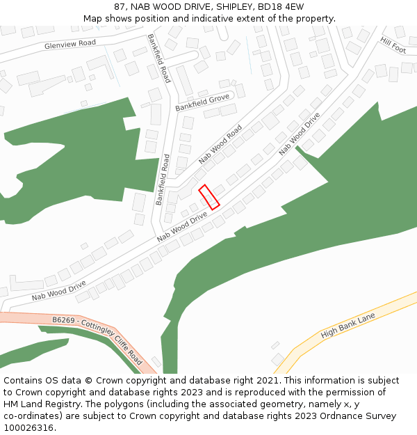 87, NAB WOOD DRIVE, SHIPLEY, BD18 4EW: Location map and indicative extent of plot