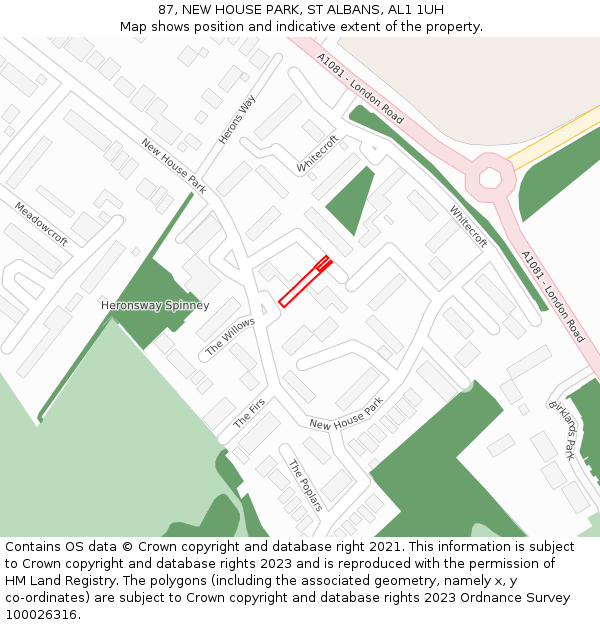 87, NEW HOUSE PARK, ST ALBANS, AL1 1UH: Location map and indicative extent of plot