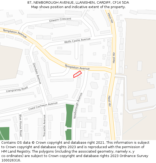 87, NEWBOROUGH AVENUE, LLANISHEN, CARDIFF, CF14 5DA: Location map and indicative extent of plot