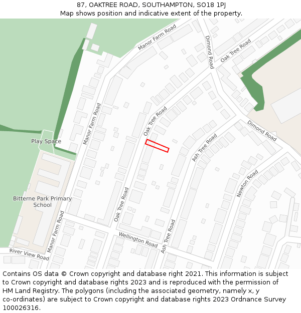 87, OAKTREE ROAD, SOUTHAMPTON, SO18 1PJ: Location map and indicative extent of plot