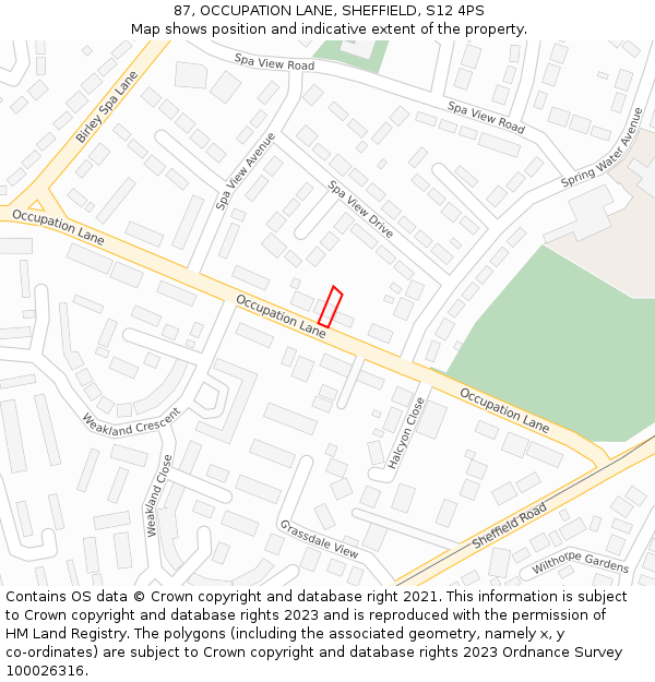 87, OCCUPATION LANE, SHEFFIELD, S12 4PS: Location map and indicative extent of plot