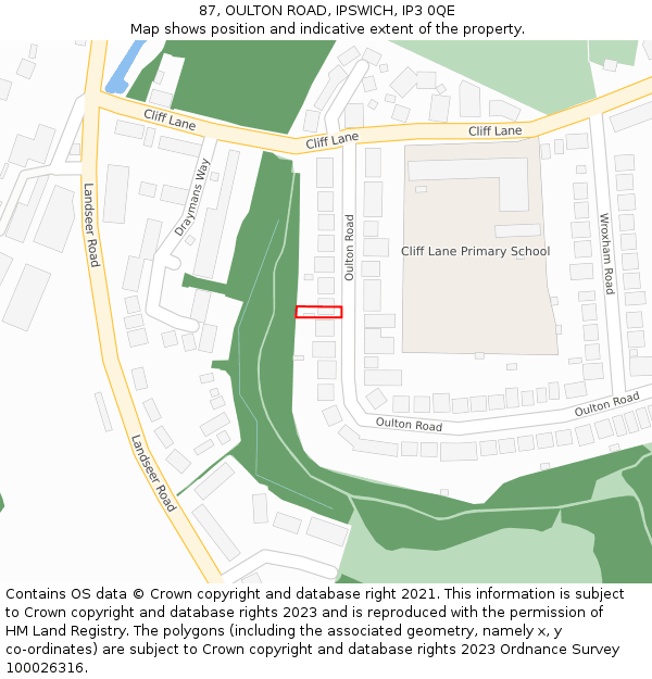 87, OULTON ROAD, IPSWICH, IP3 0QE: Location map and indicative extent of plot