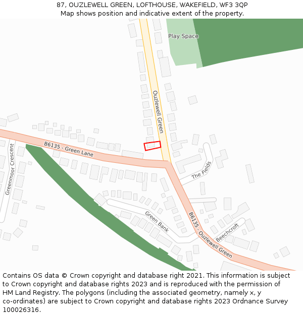 87, OUZLEWELL GREEN, LOFTHOUSE, WAKEFIELD, WF3 3QP: Location map and indicative extent of plot