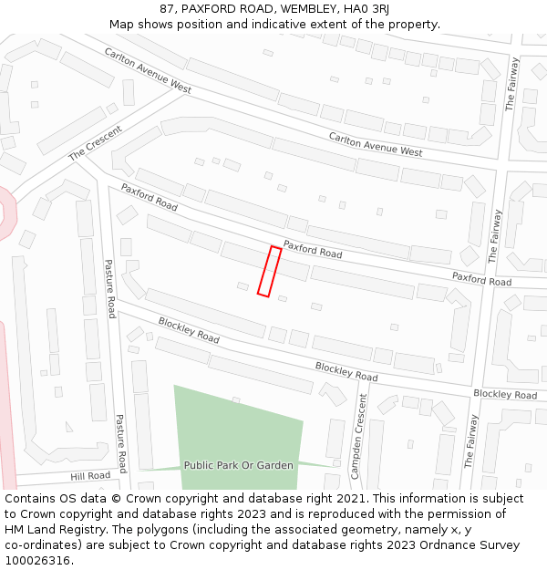 87, PAXFORD ROAD, WEMBLEY, HA0 3RJ: Location map and indicative extent of plot