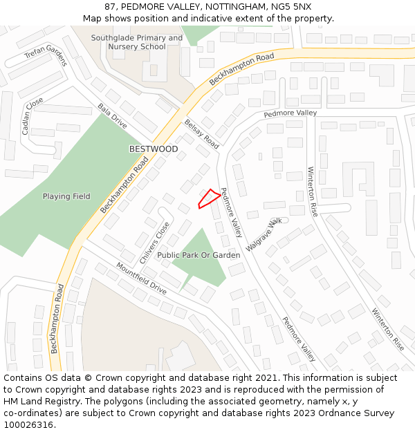 87, PEDMORE VALLEY, NOTTINGHAM, NG5 5NX: Location map and indicative extent of plot