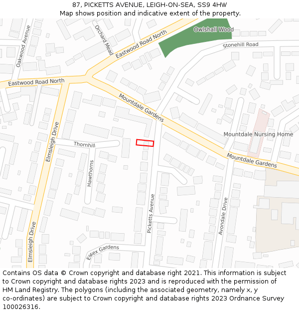 87, PICKETTS AVENUE, LEIGH-ON-SEA, SS9 4HW: Location map and indicative extent of plot