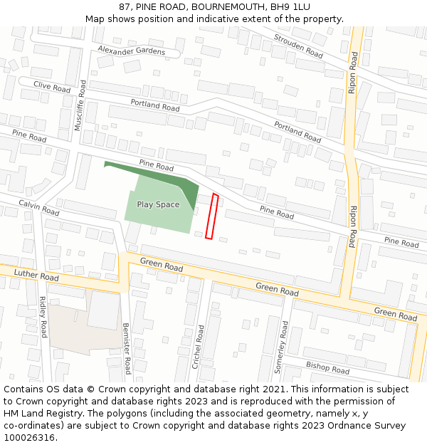 87, PINE ROAD, BOURNEMOUTH, BH9 1LU: Location map and indicative extent of plot
