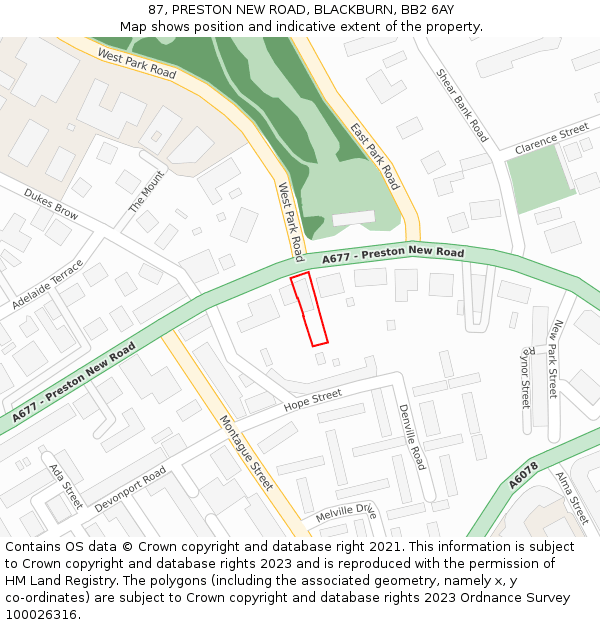 87, PRESTON NEW ROAD, BLACKBURN, BB2 6AY: Location map and indicative extent of plot