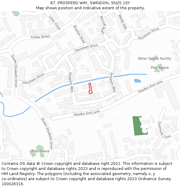 87, PROSPERO WAY, SWINDON, SN25 1SY: Location map and indicative extent of plot