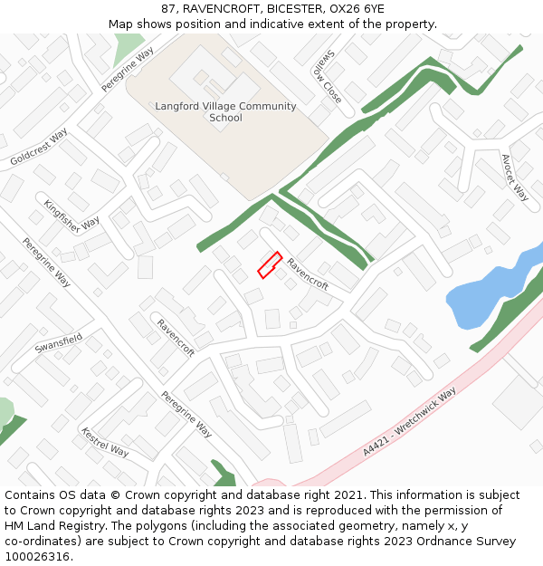 87, RAVENCROFT, BICESTER, OX26 6YE: Location map and indicative extent of plot